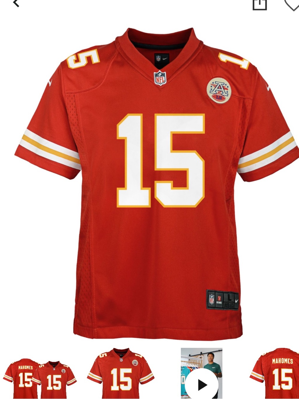 Nike Youth  Chiefs #15 Red and White Football Jersey